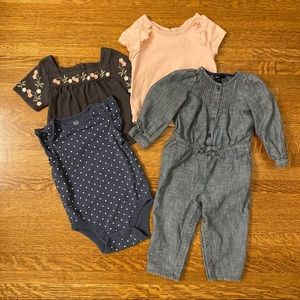 baby gap bundle: chambray romper + onesie + 2 tops